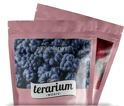 Gama TERARIUM MONTE: afine eco, merisoare eco, catina eco, zmeura, capsuni, mure, monte mix de fructe congelate.
